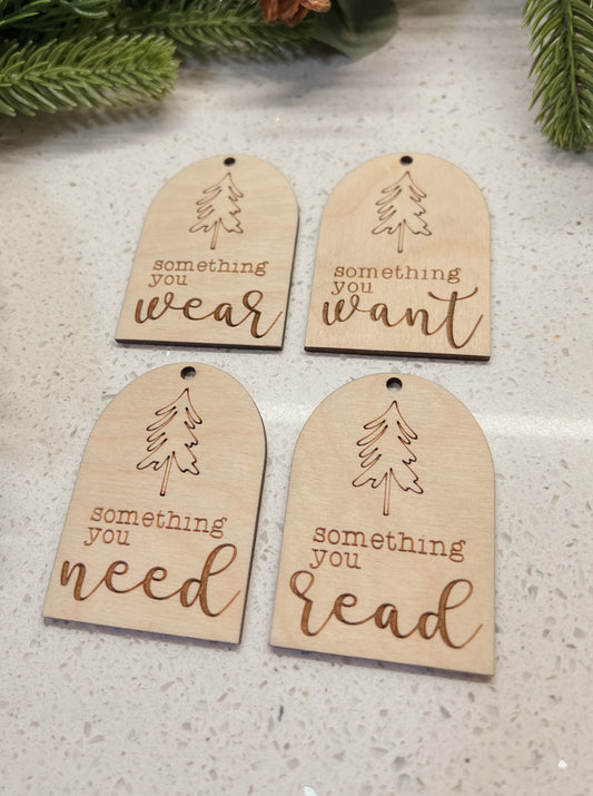 read, need, want + wear, gift tags